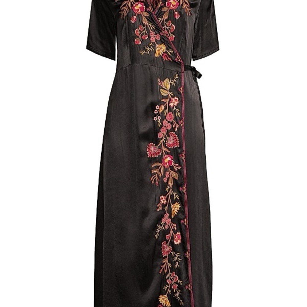 new! Worn once! Johnny Was Lilith Embroidered Wrap Midi-Dress